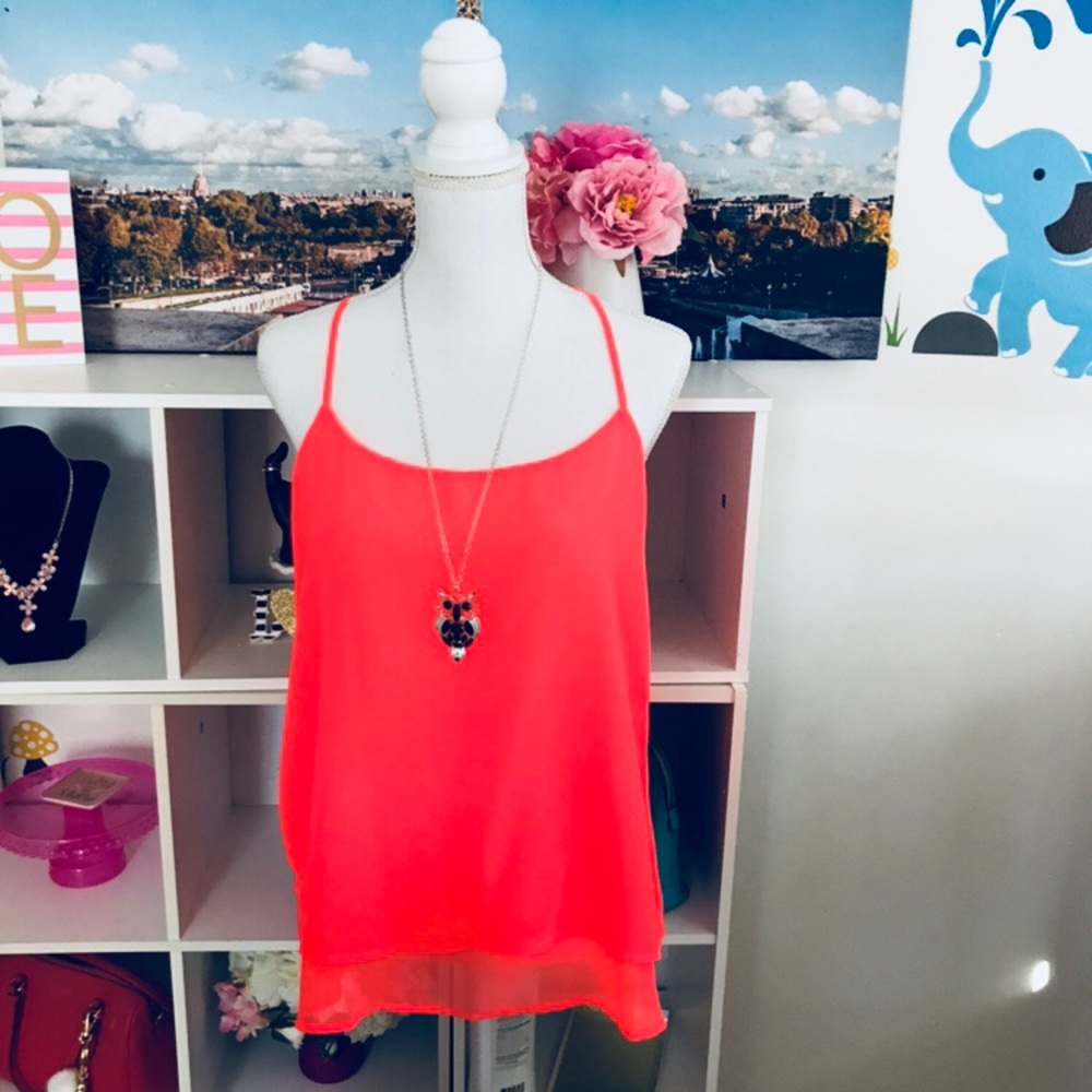 Pink Rose women coral neon ruffle tank top